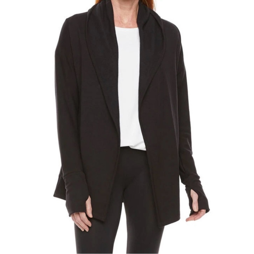 Stylus Black Hooded Open Front Pocket Fleece Cardigan Sweater Sweatshirt XXL